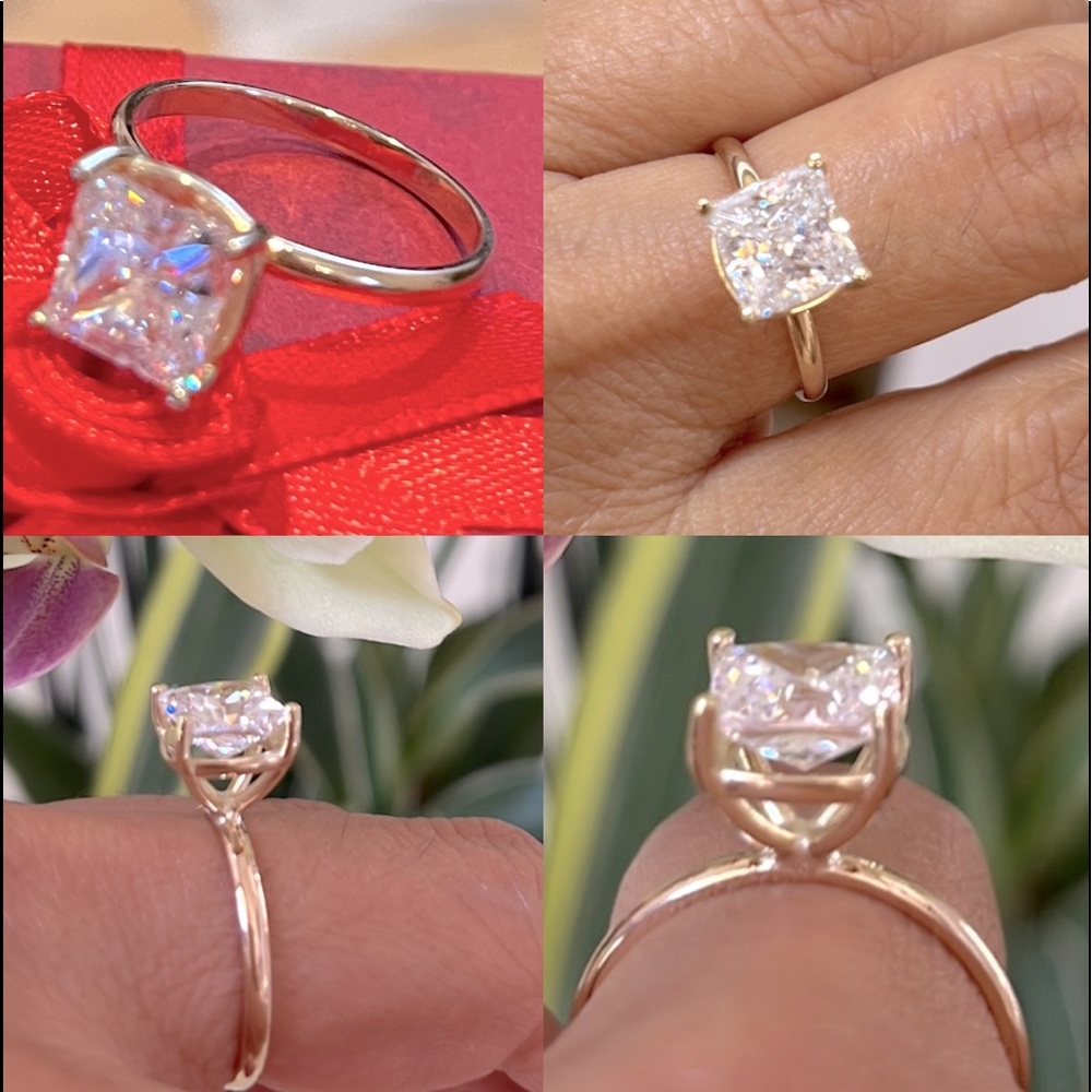 14k Yellow gold 3ct Princess cut Engagement Ring